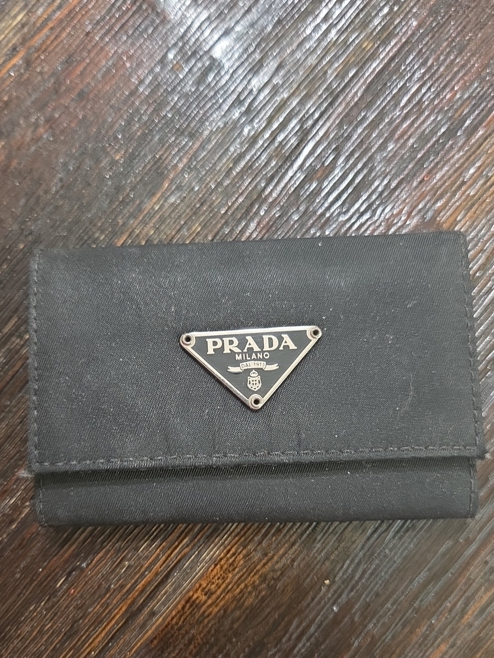 Prada Black Nylon Triangular Logo Key & Card Holder